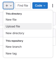 To upload a file click the `+` button at the top of the project page.